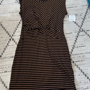 Liz Claiborne Black and Tan Striped Midi Dress